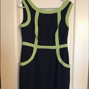 Green Trim Navy Blue Connected Sz 10 Petite Dress